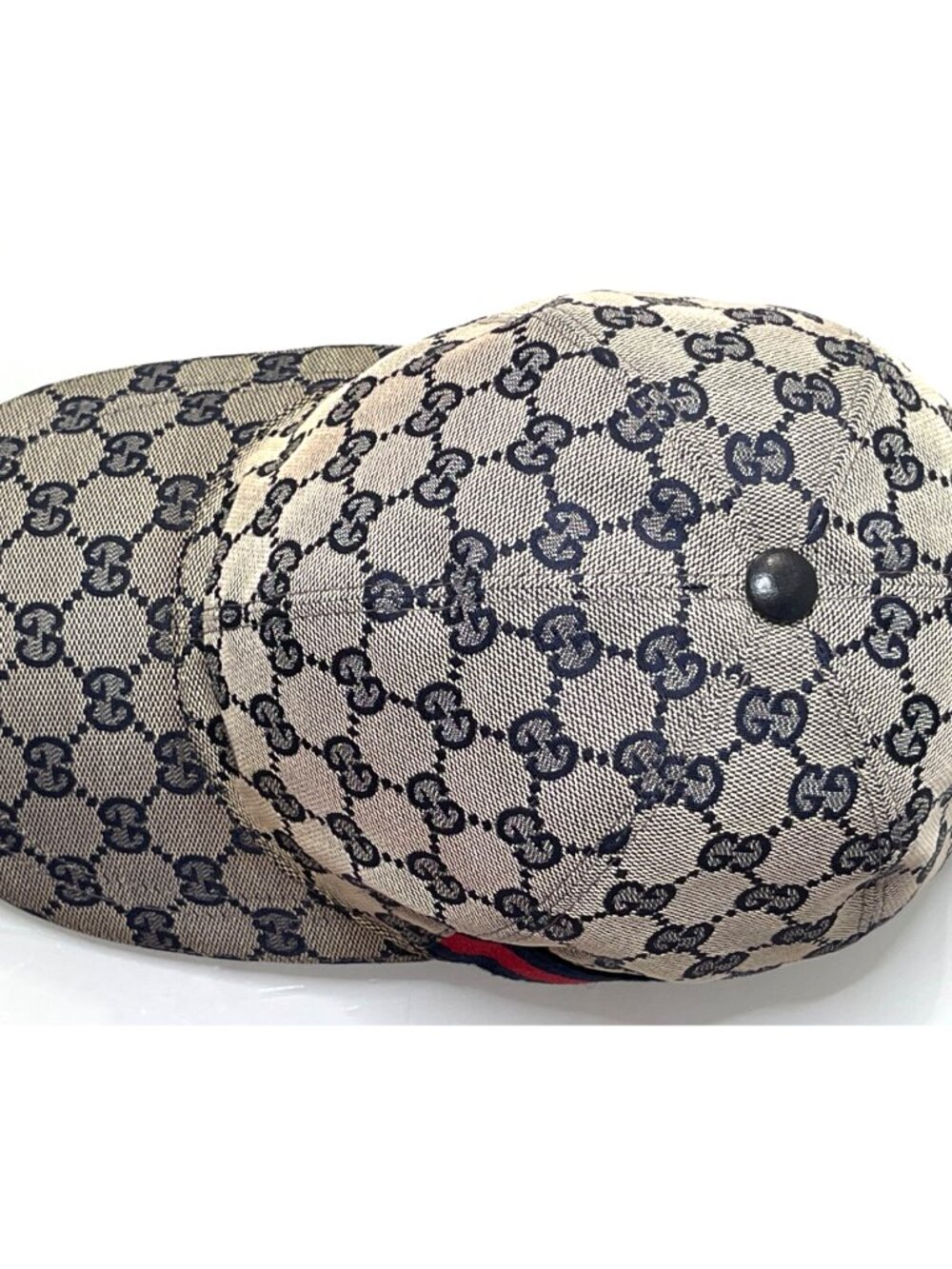 Gucci Navy Size S 57 GG Logo Monogram Canvas Web Baseball Cap Hat Runway - Picture 5 of 9